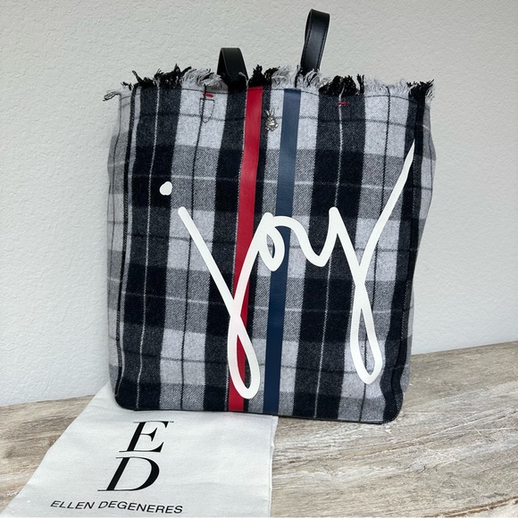 ED Ellen Degeneres Grey Tartan Tote Joy NWT - Picture 6 of 15